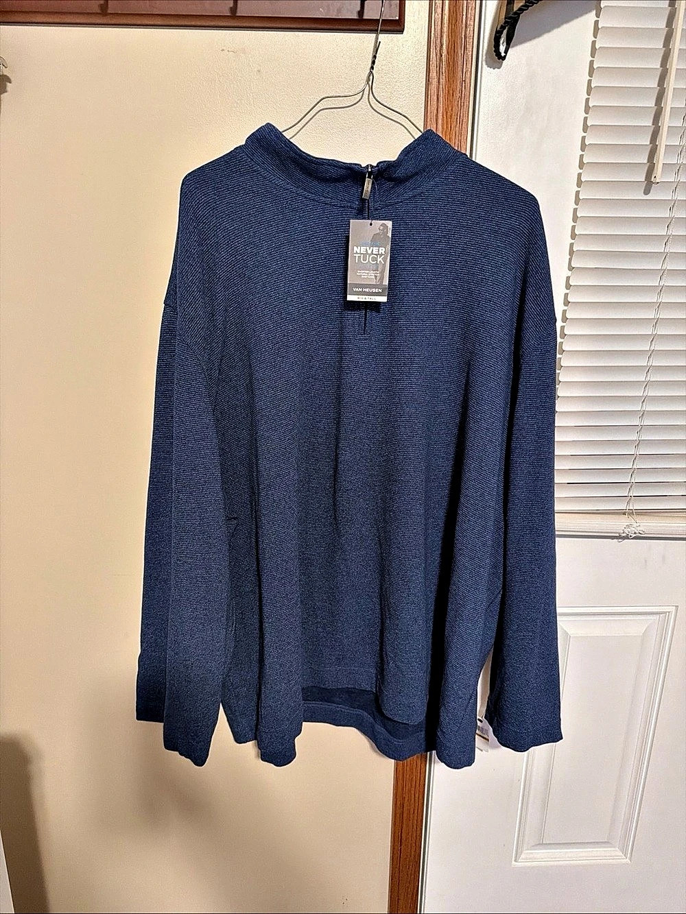 Van Heusen Never Tuck 1/4 Zip Pullover Men's Blue 4XL